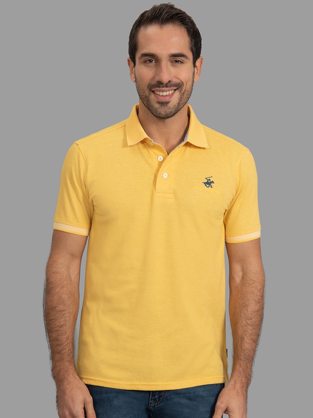 Beverly Hills Polo Club Men Yellow Solid Polo Collar T-shirt