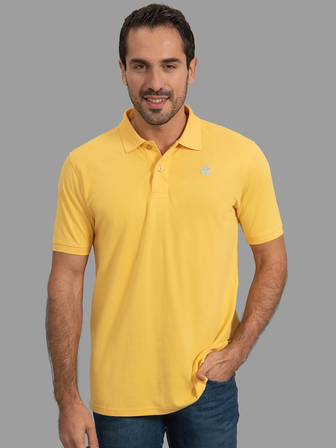 

Beverly Hills Polo Club Men Yellow Solid Polo Collar T-shirt