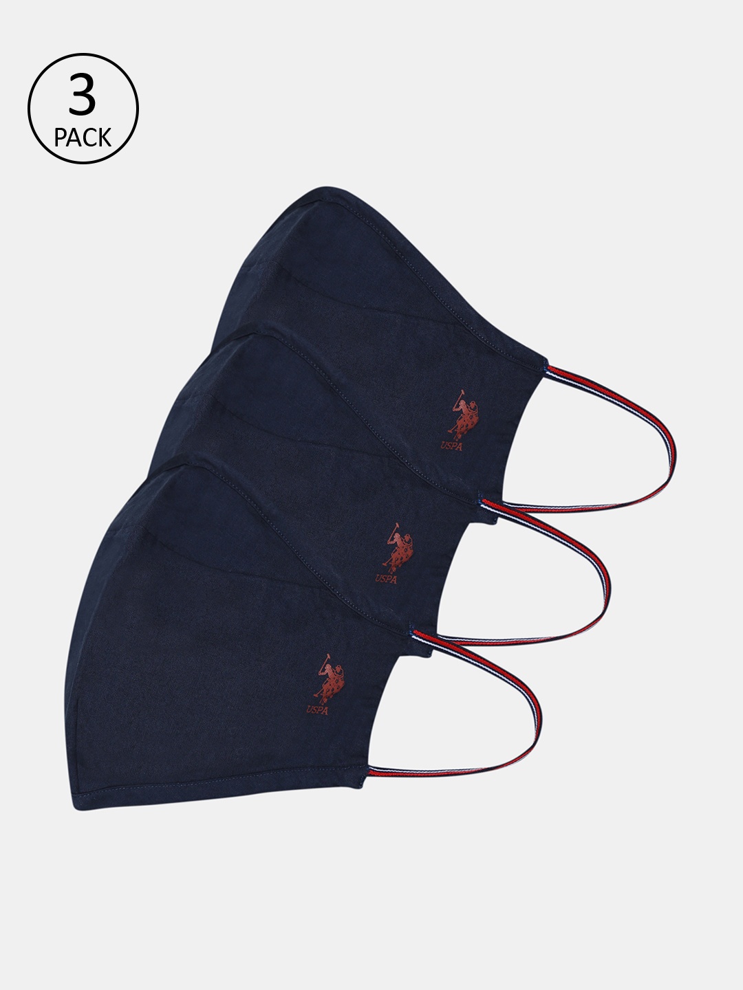 

U.S. Polo Assn. Unisex 3 Pcs Navy Blue 3-Ply Anti-Dust Reversible Reusable Cloth Masks