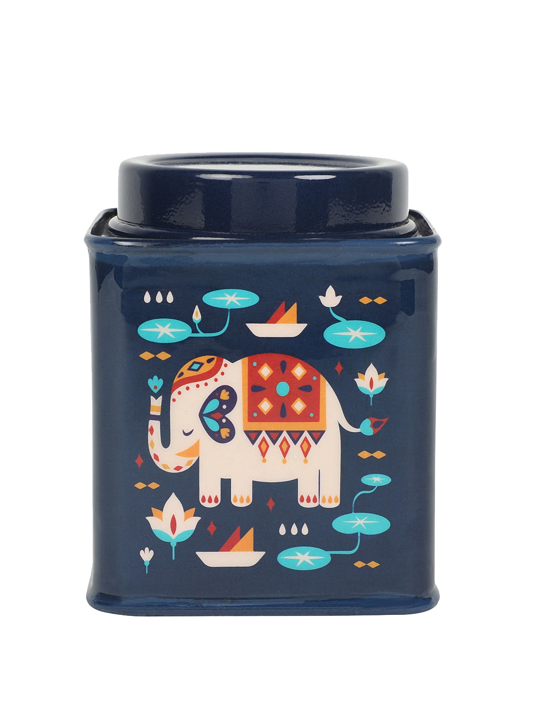 

Chumbak Blue & Beige Printed Monsoon Elephant Storage Tin