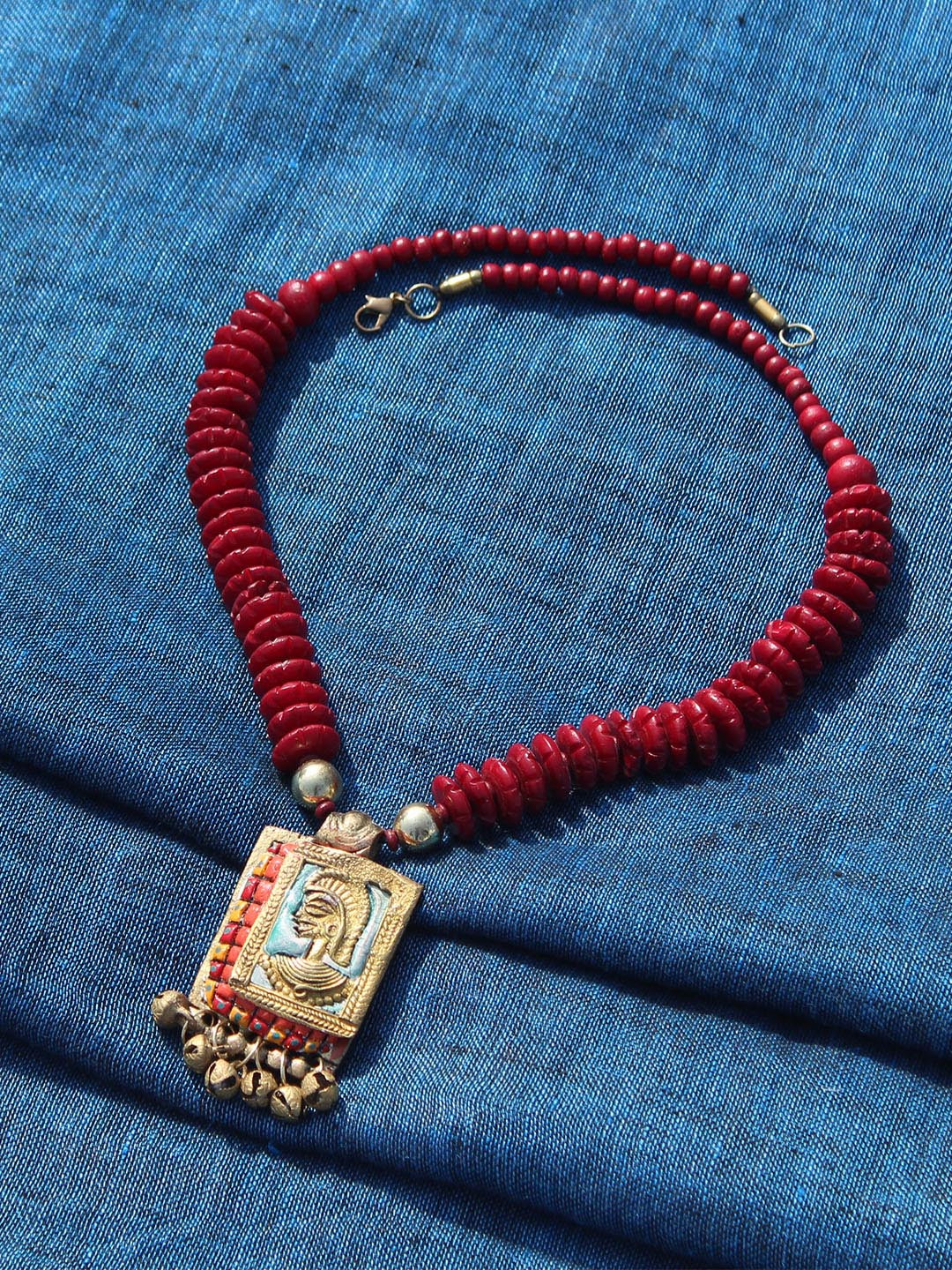 

ExclusiveLane Gold-Toned Tribal Warrior Beaded Handcrafted Dhokra Art Brass Necklace