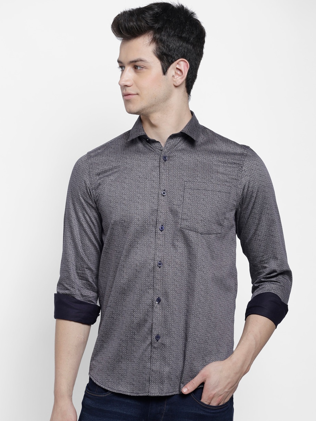 

cape canary Men Charcoal Grey Regular Fit Printed Casual Shirt