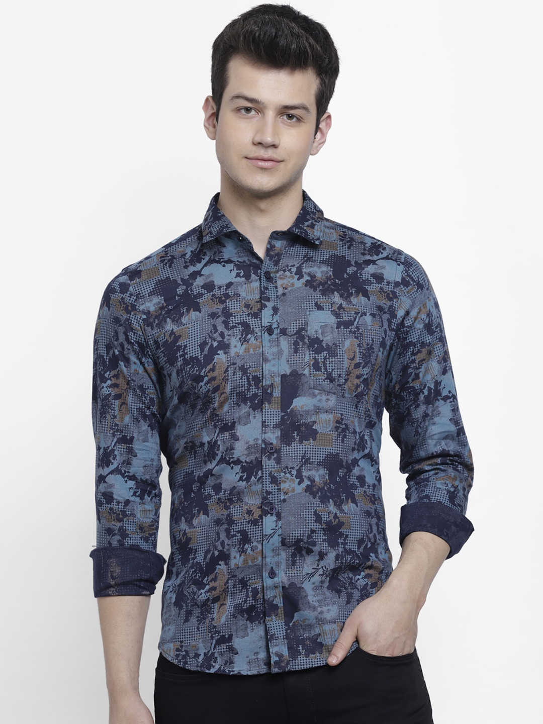 

cape canary Men Blue Regular Fit Printed Casual Shirt