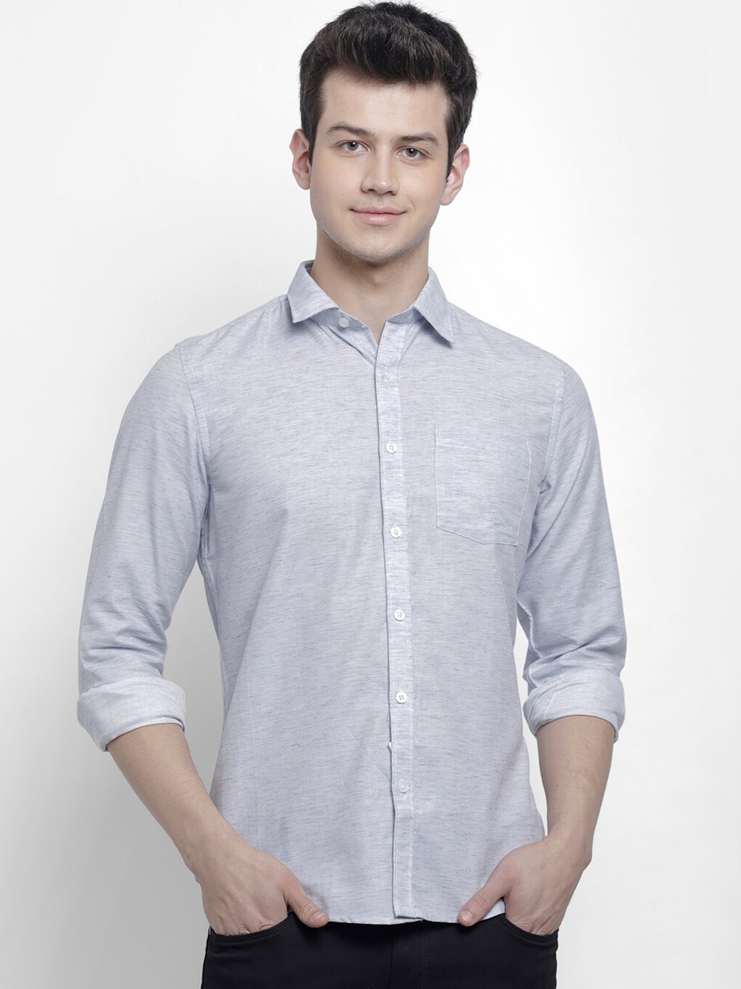 

cape canary Men Blue Regular Fit Self Design Casual Shirt