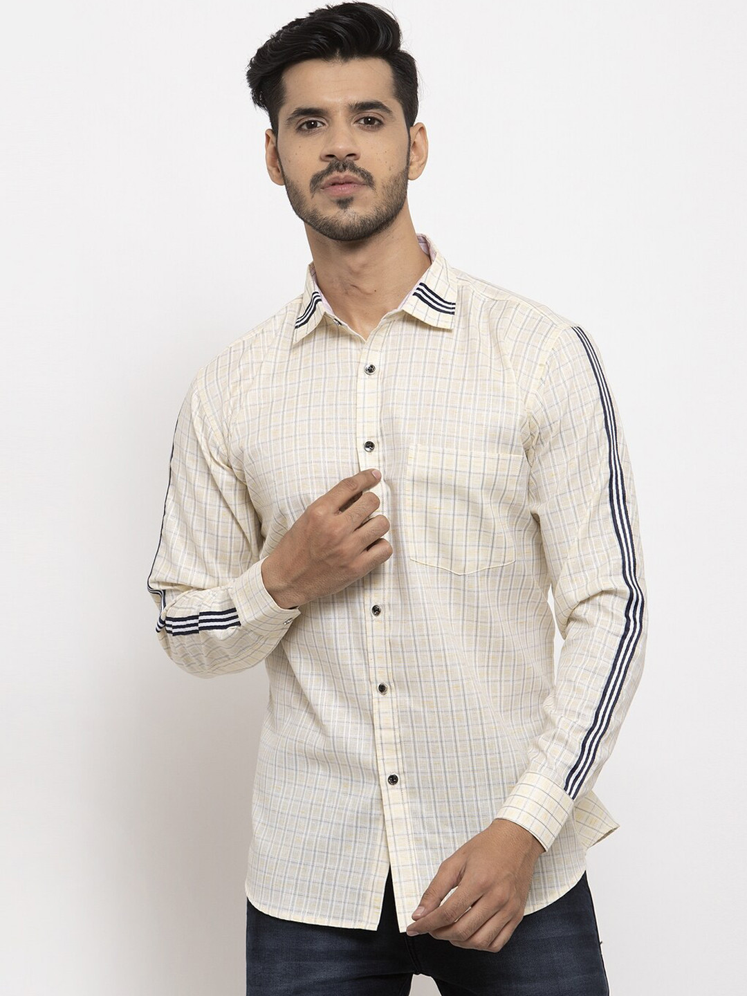 

KLOTTHE Men Yellow & Grey Regular Fit Checked Casual Shirt