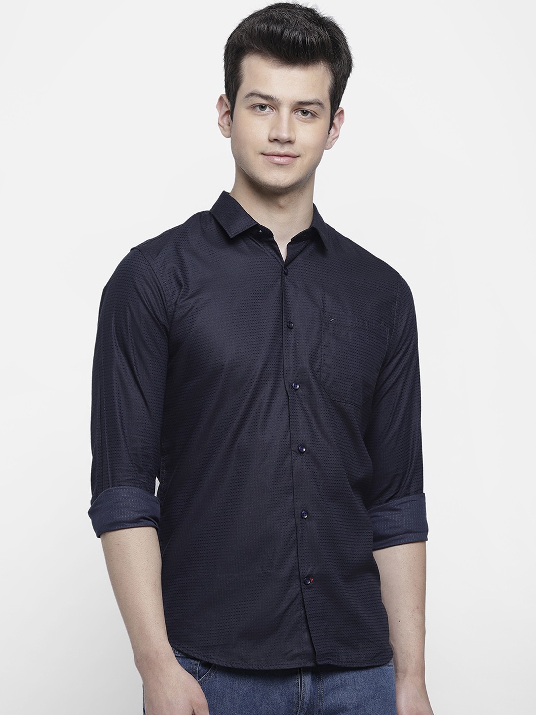 

cape canary Men Navy Blue Striped Printed Casual Shirt