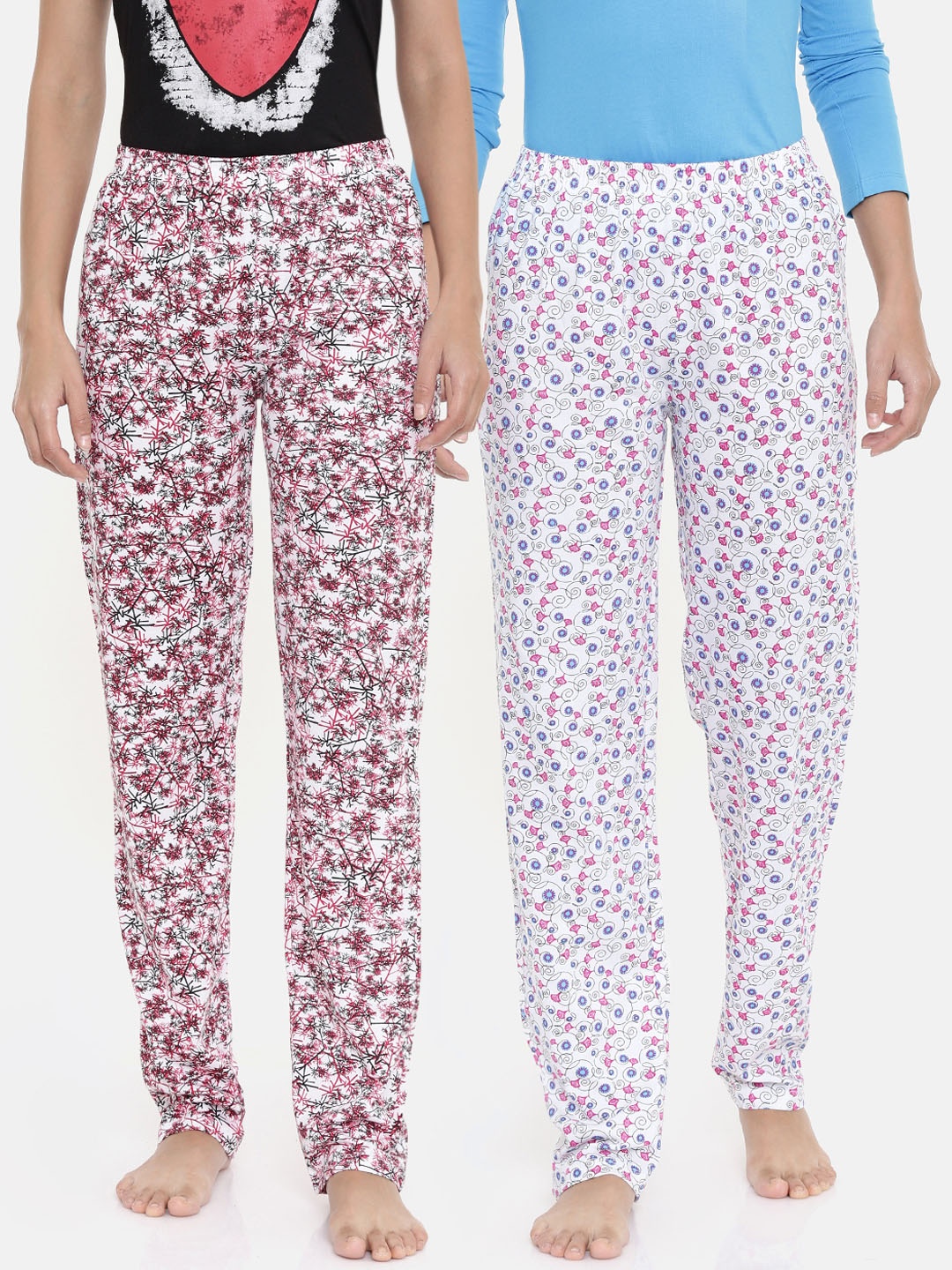 

zebu Women Pack Of 2 Printed Lounge Pants, White