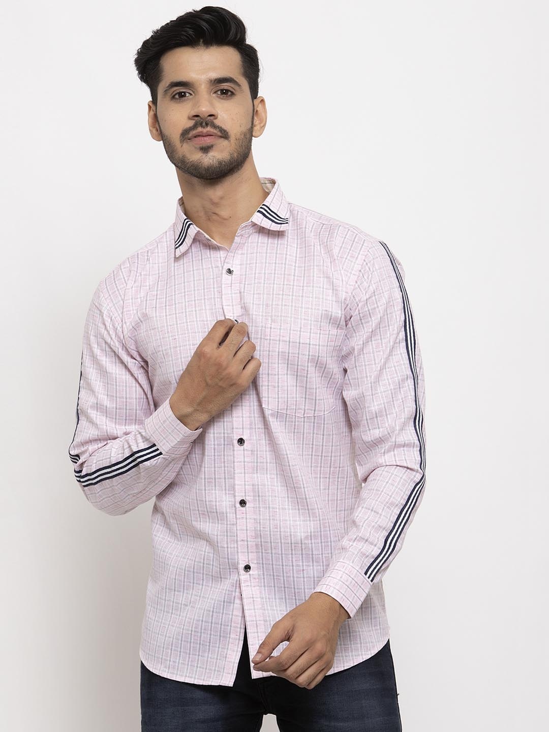 KLOTTHE Men Pink Comfort Regular Fit Checked Casual Shirt