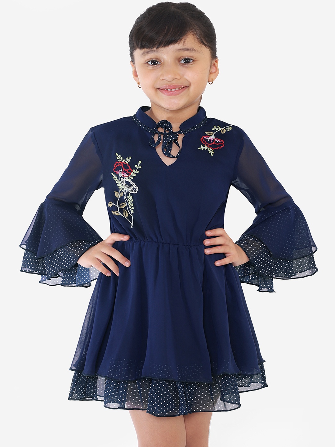 

Naughty Ninos Girls Navy Blue Embroidered Fit and Flare Dress