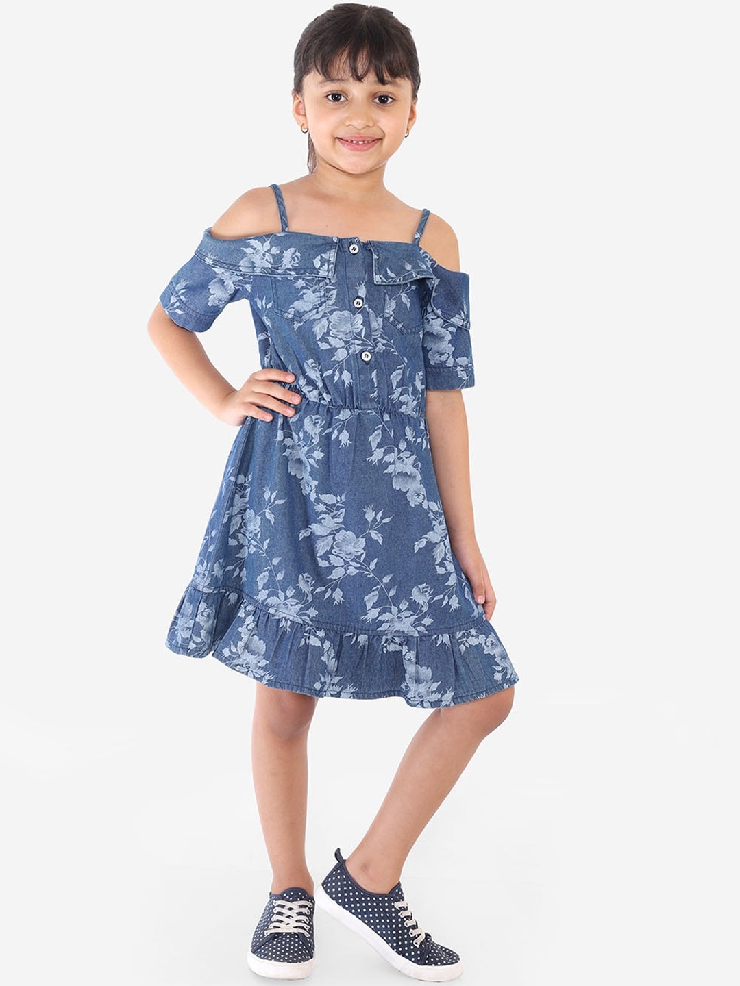 

Naughty Ninos Girls Blue Floral Printed Fit and Flare Dress