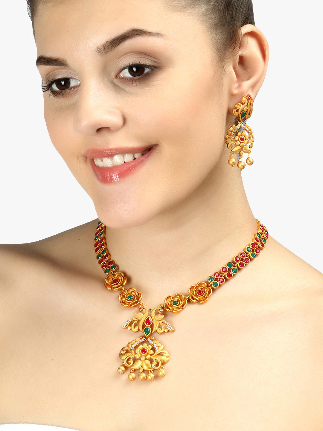 

Adwitiya Collection 24 Kt Gold Plated Antique Jewellery Set