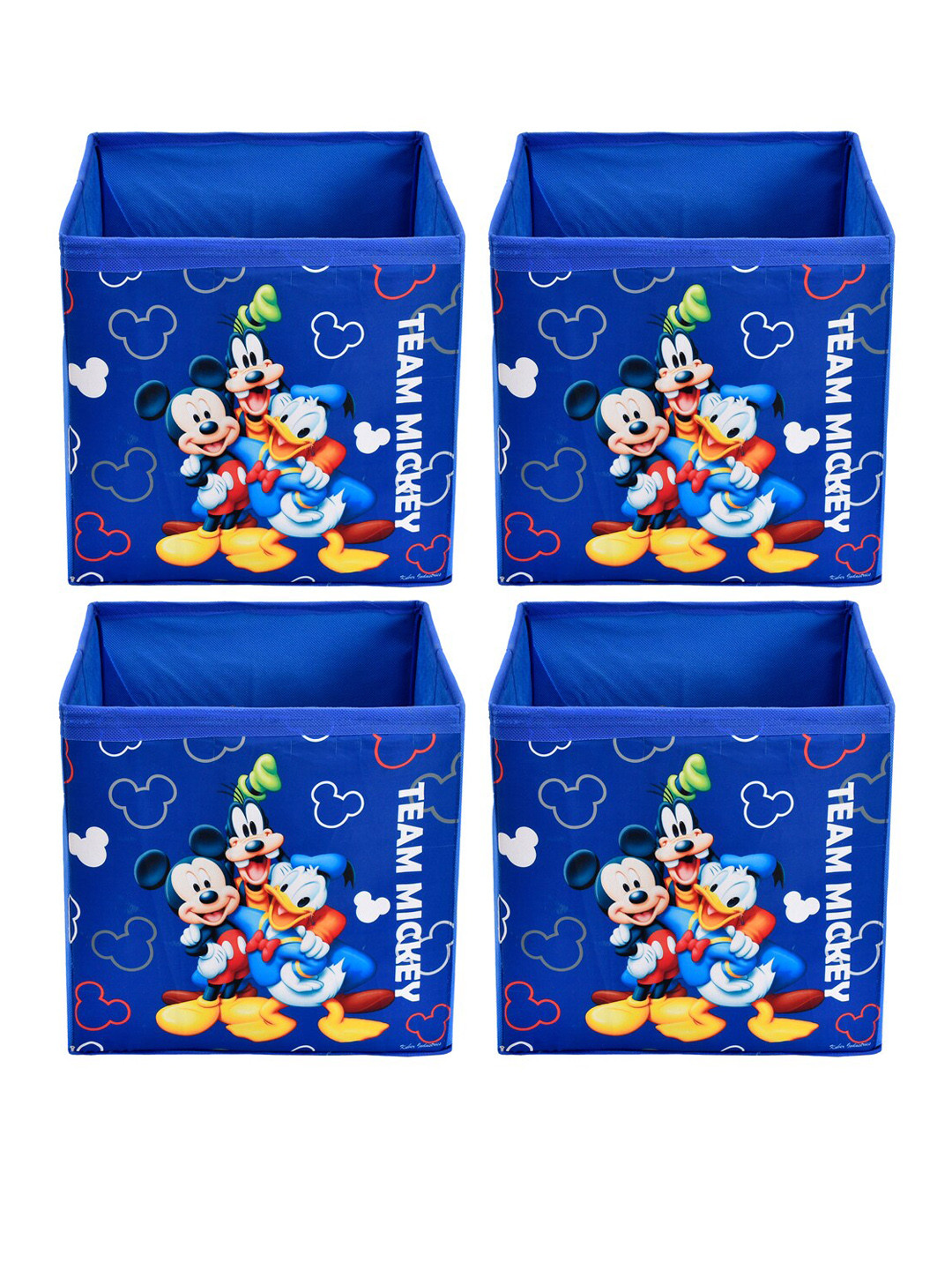 

Kuber Industries Set Of 4 Blue Disney Team Mickey Printed Foldable Storage Boxes With Handle