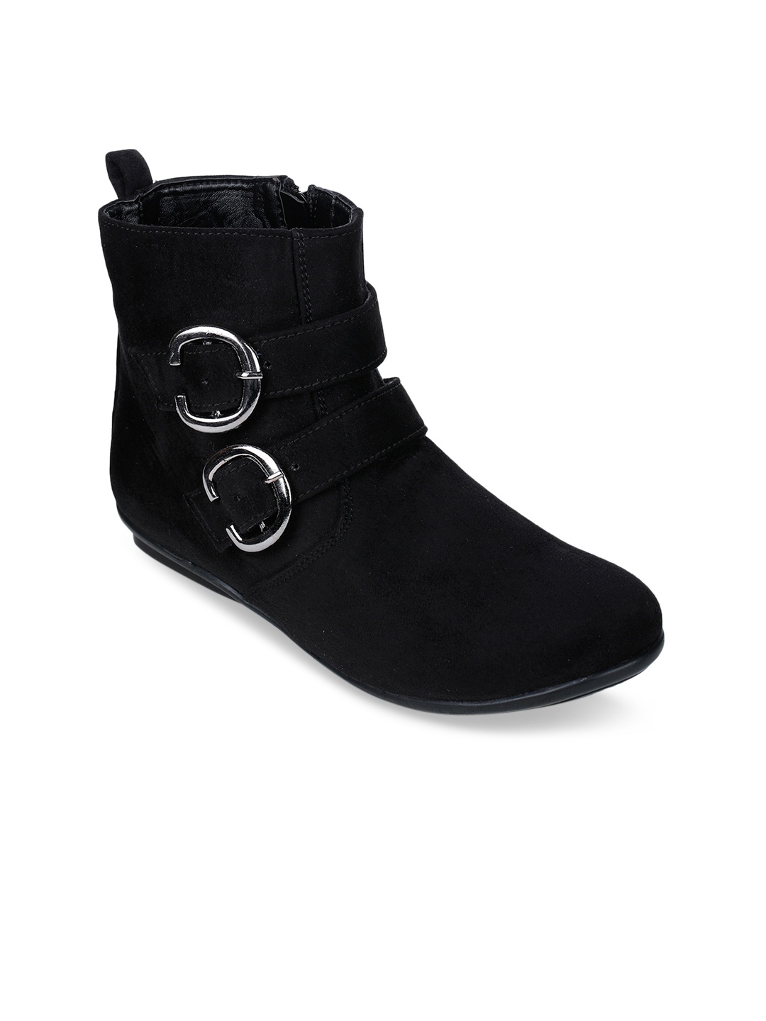 

Bruno Manetti Women Black Solid Suede High-Top Flat Boots
