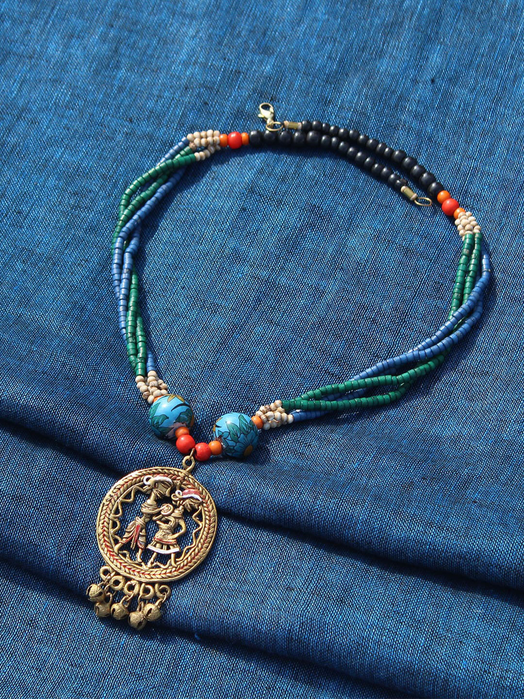 

ExclusiveLane Tribal Couple Strands Beaded Handcrafted Dhokra Art Brass Necklace, Gold