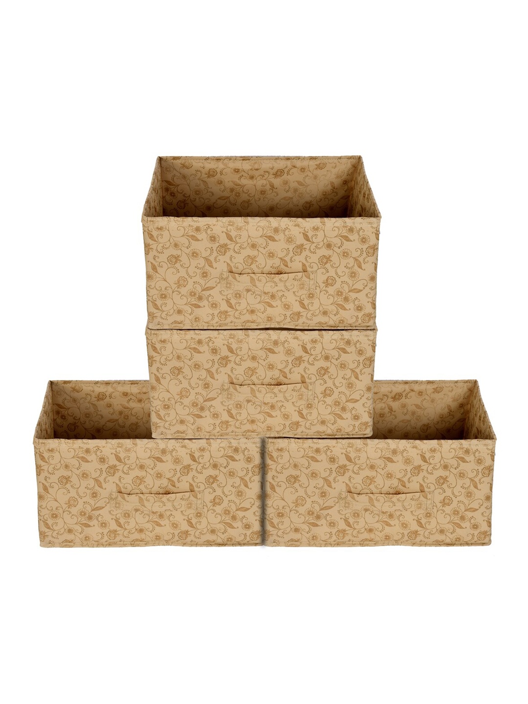 

Kuber Industries Set Of 4 Beige Metallic Floral Printed Replacement Drawer Storage Organizers