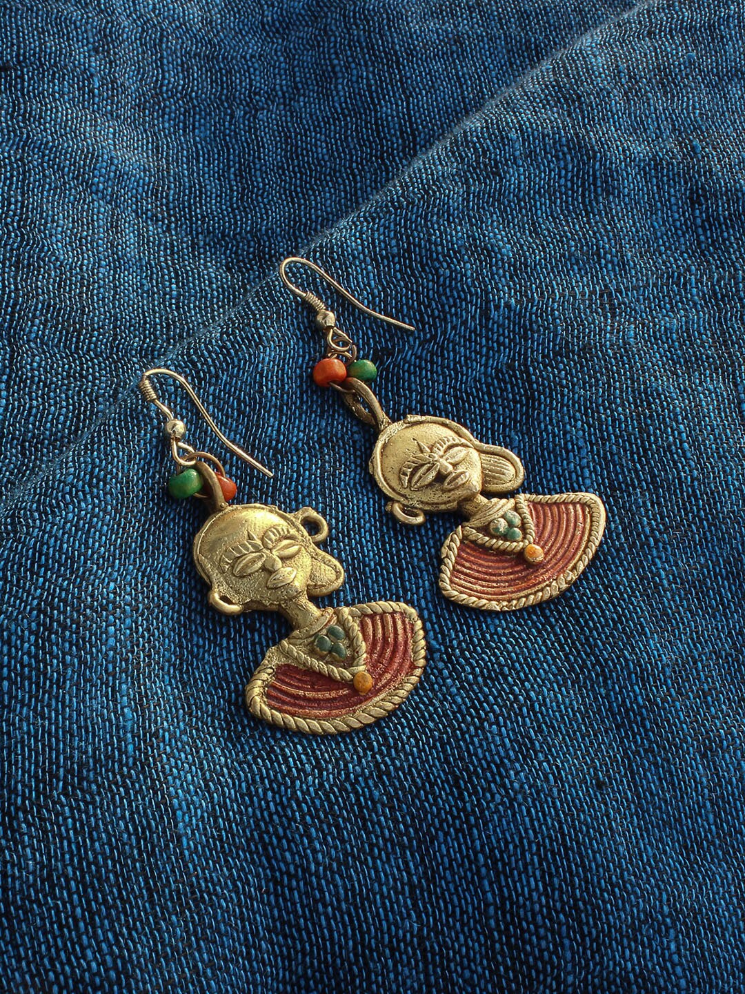 

ExclusiveLane Gold-Toned Handcrafted Tribal Beauties Bohemian Contemporary Drop Earrings