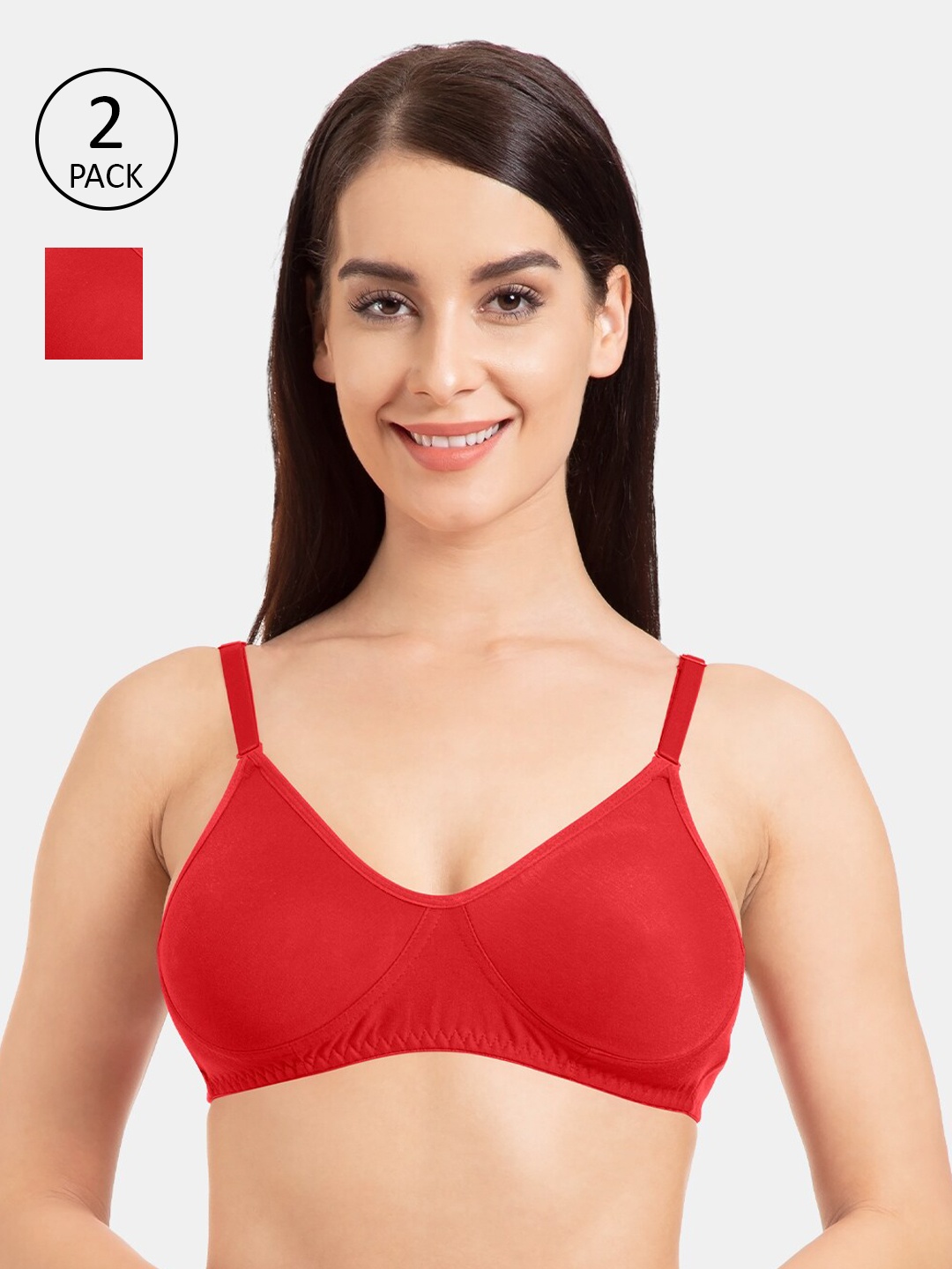 

Tweens Pack of 2 Solid Non-Wired Non Padded Everyday Bras TW-9285-2PC-RD-30B, Red