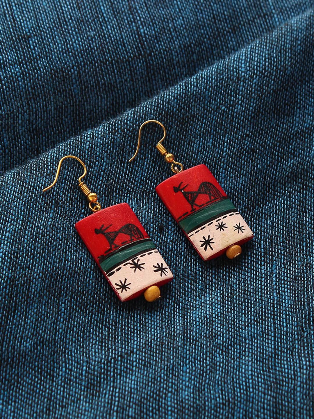 

ExclusiveLane Tribal Warli Rectangles Bohemian Resin Earrings, Red