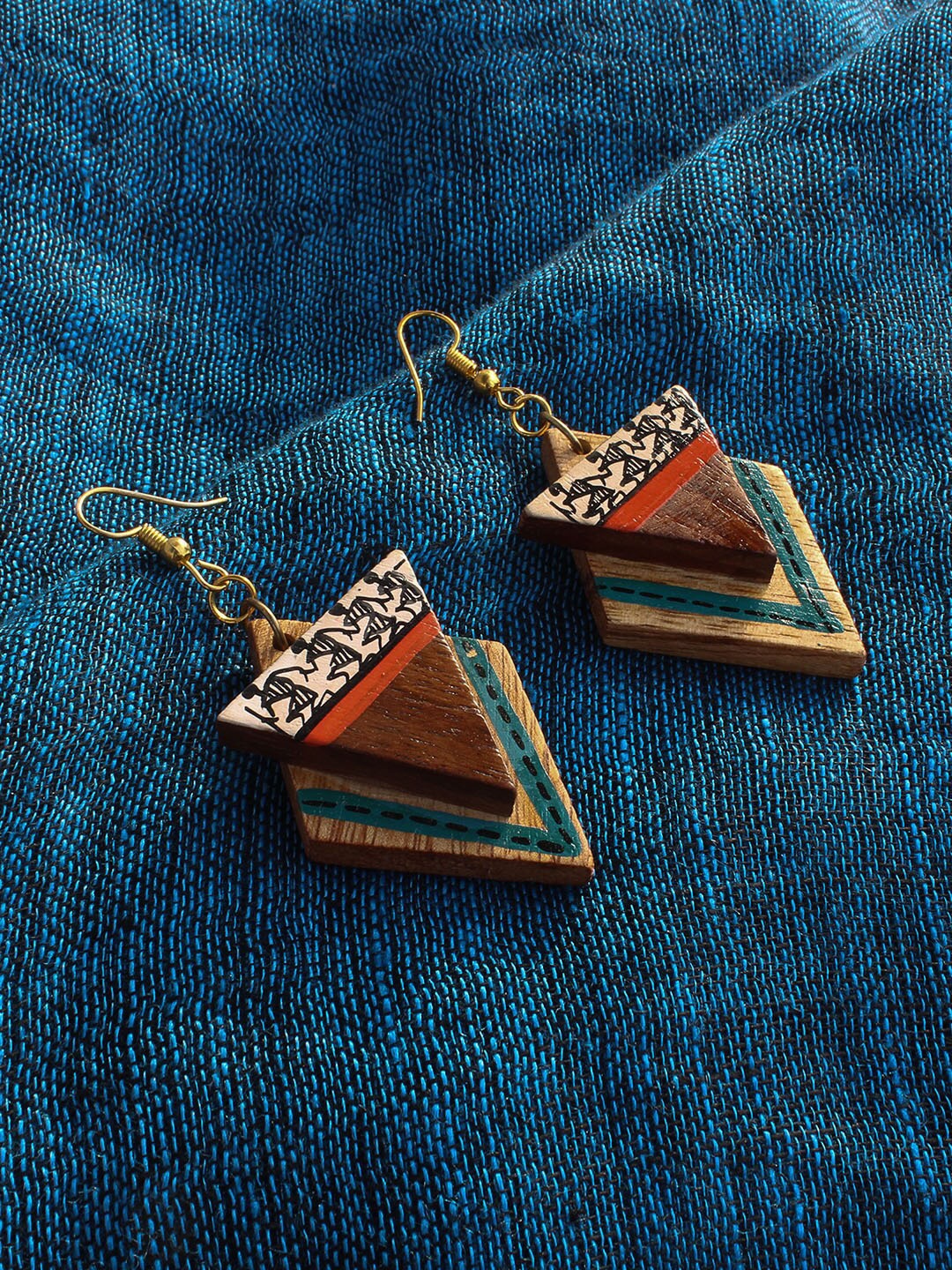 

ExclusiveLane Tribal Warli Bohemian Hand-Painted Drop Wooden Earrings, Brown