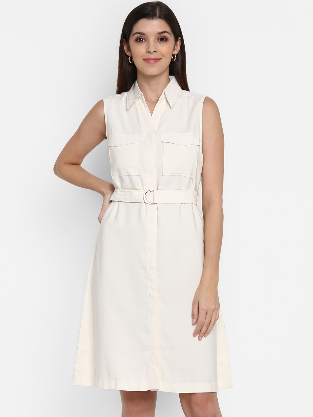 

Mode by Red Tape Women Off-White Solid Shirt Dress