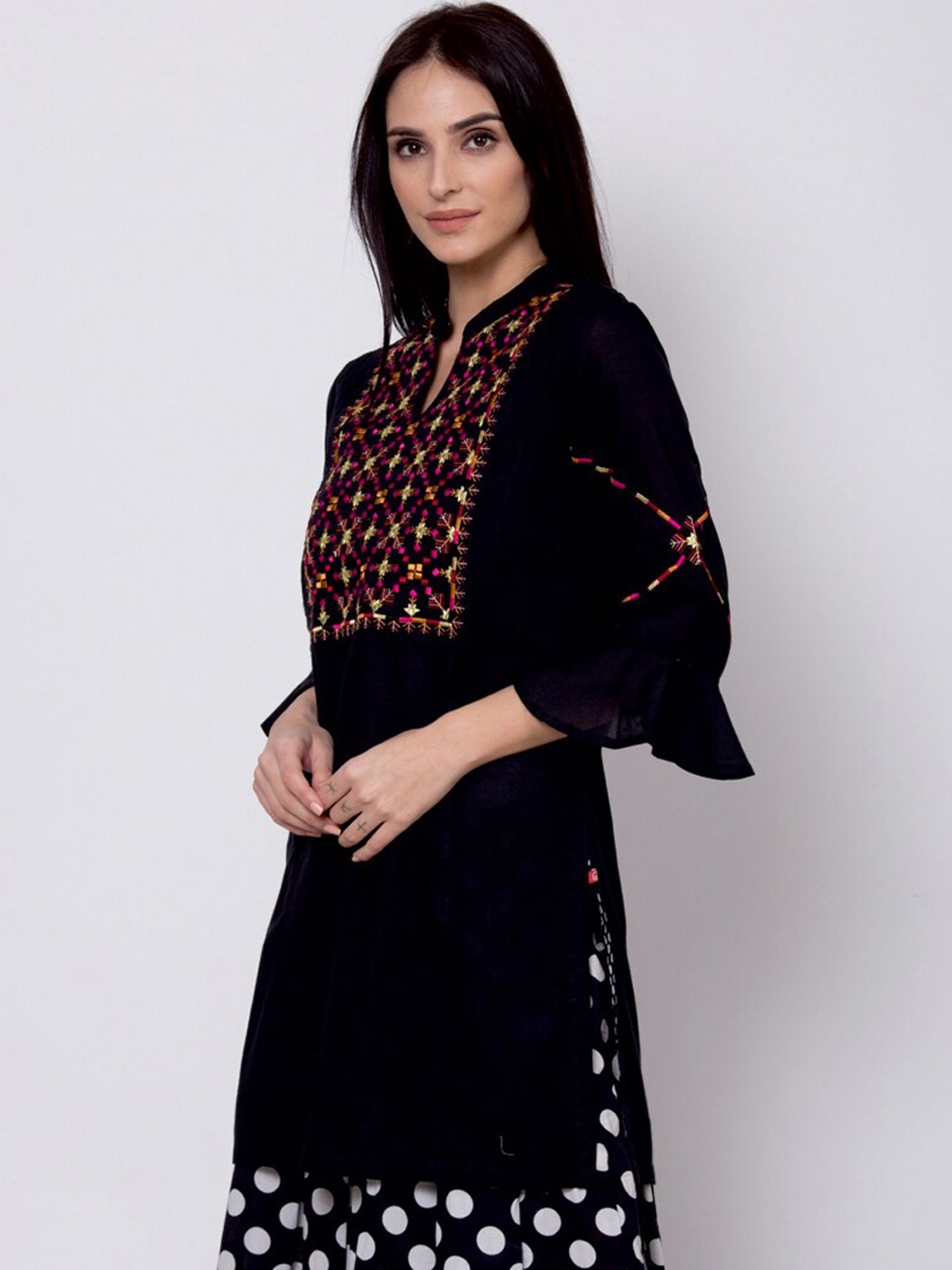 

Biba Women Black Yoke Design Straight Kurta