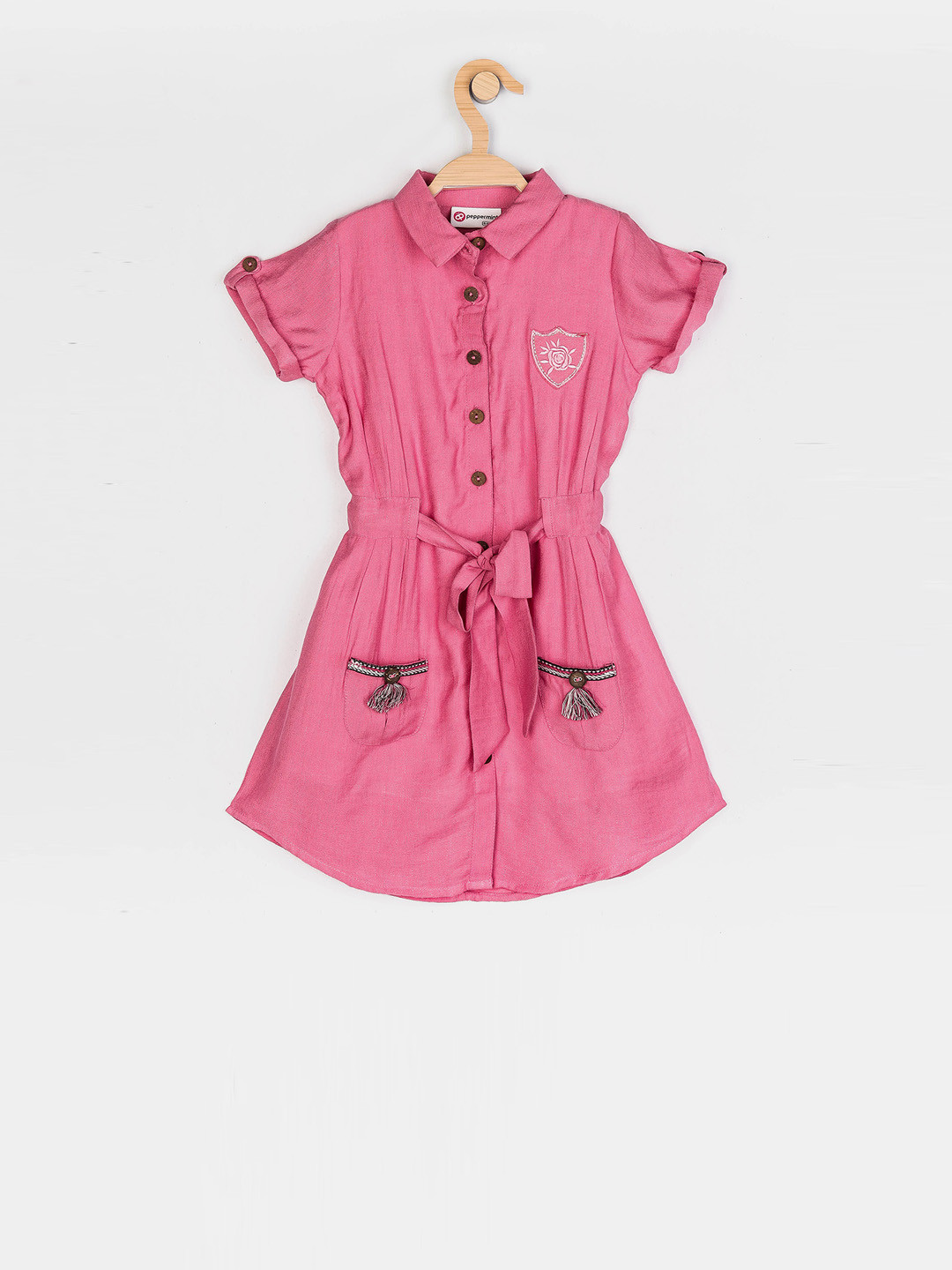 

Peppermint Girls Pink Solid Shirt Dress