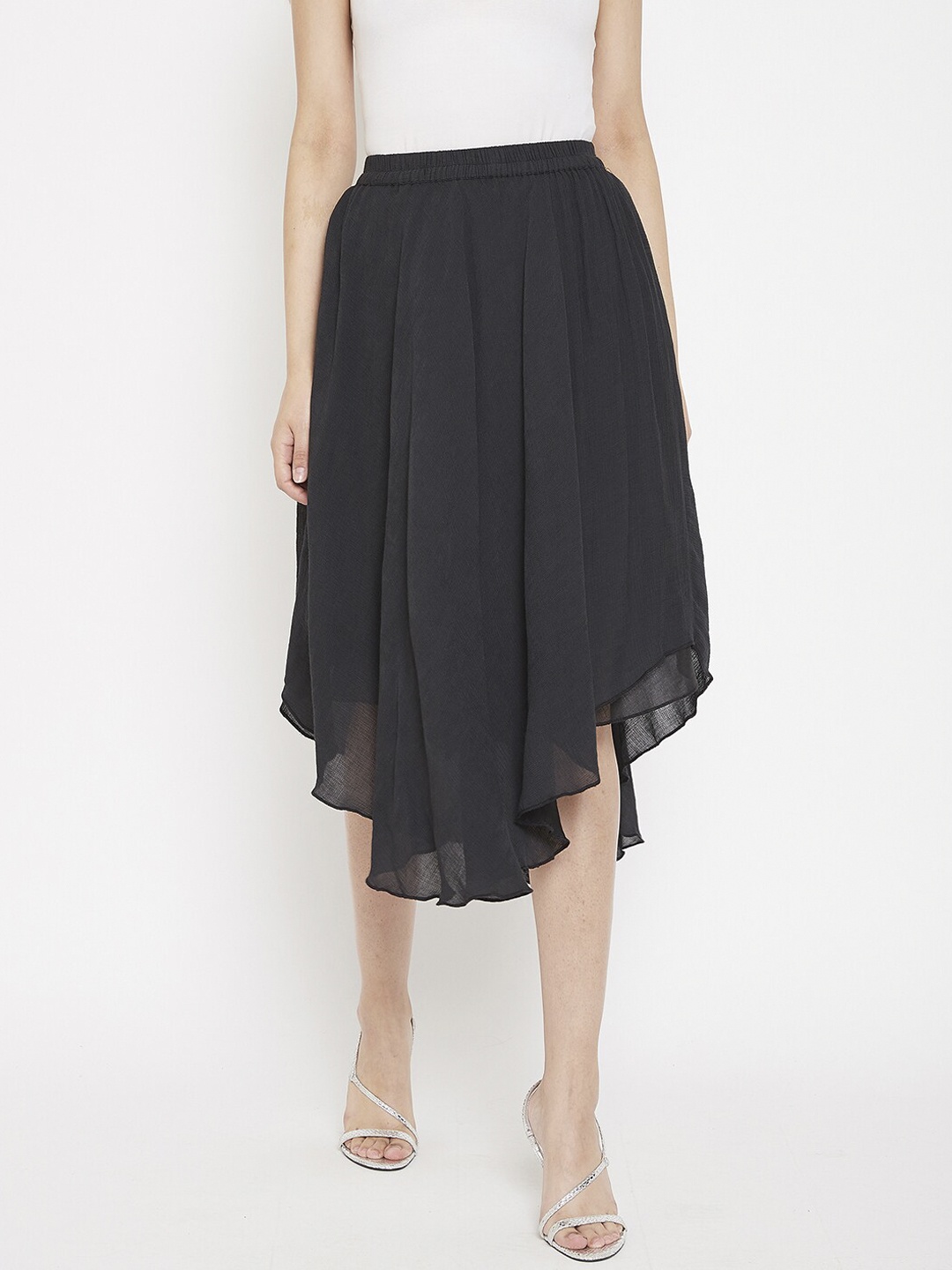 

LUCERO Women Black Solid Flared Midi Skirt