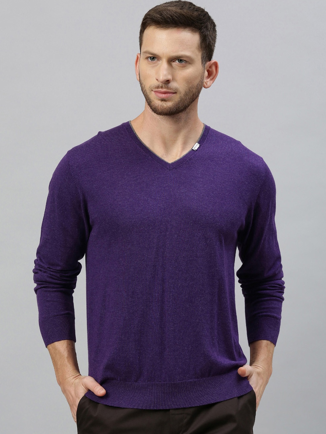 

RARE RABBIT Men Purple Solid Pullover Sweater