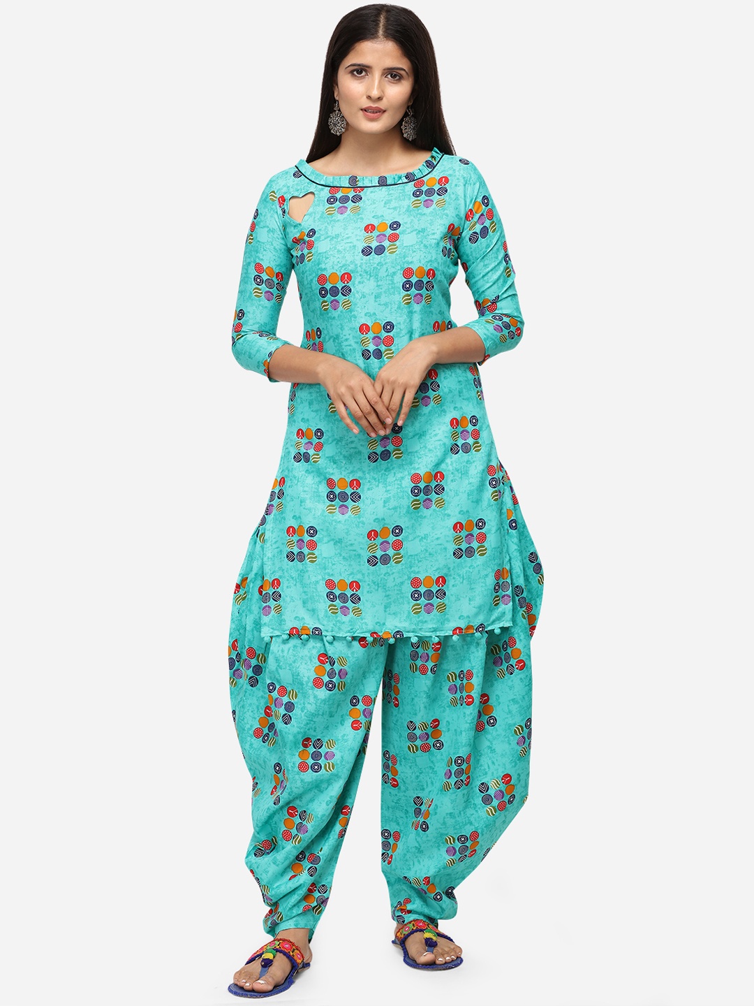 

SHAVYA Turquoise Blue Cotton Blend Unstitched Dress Material