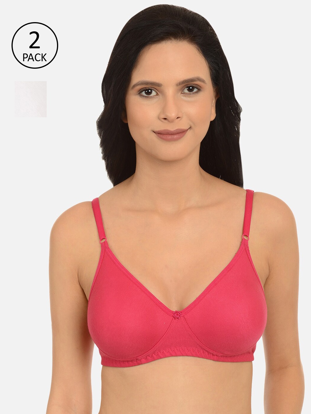 

mod & shy Pack of 2 Pink & White Solid Non-Wired Non Padded Everyday Bras