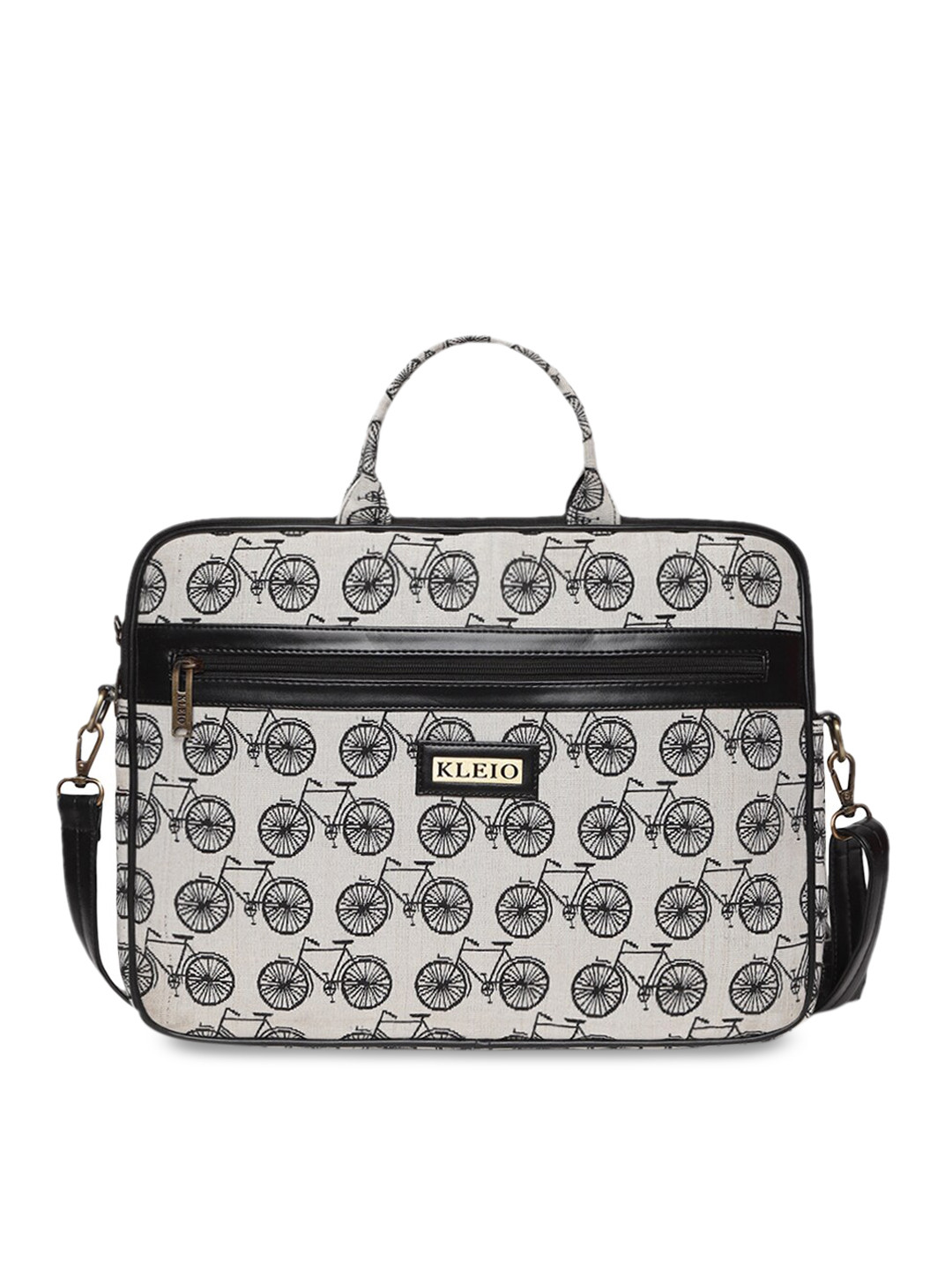 

KLEIO Unisex Off-White & Black 15 Inch Printed Laptop Bag