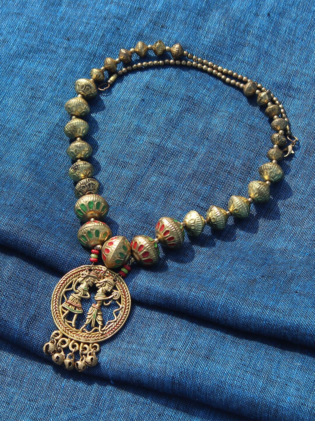 

ExclusiveLane Gold-Toned & Red Bohemian Dhokra Art Brass Necklace