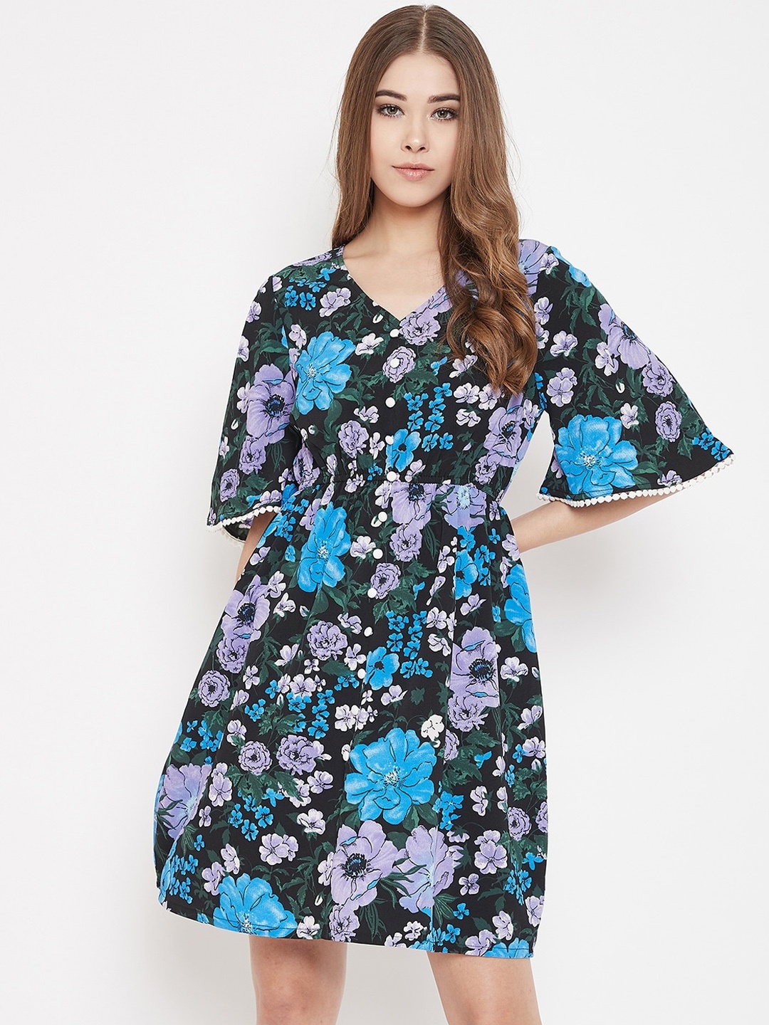 

LUCERO Women Black Floral Printed A-Line Dress