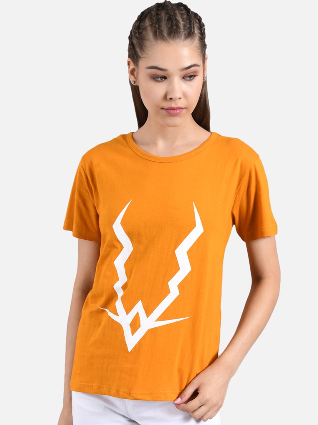 

Kotty Women Orange Printed Round Neck T-shirt