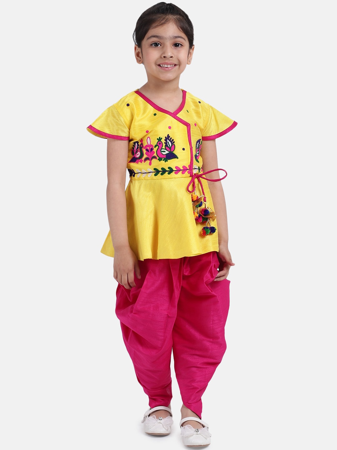 

BownBee Girls Yellow & Pink Embroidered Kurta with Dhoti Pants