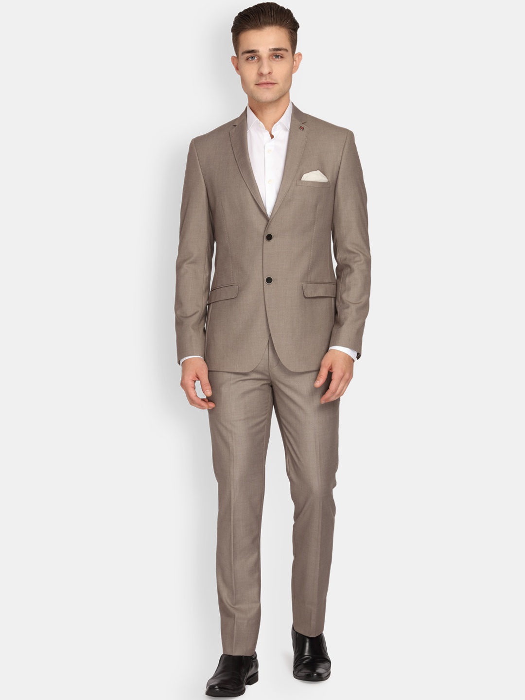 

Theme Men Khaki-Coloured Solid Super Slim-Fit Single-Breasted Formal Suit