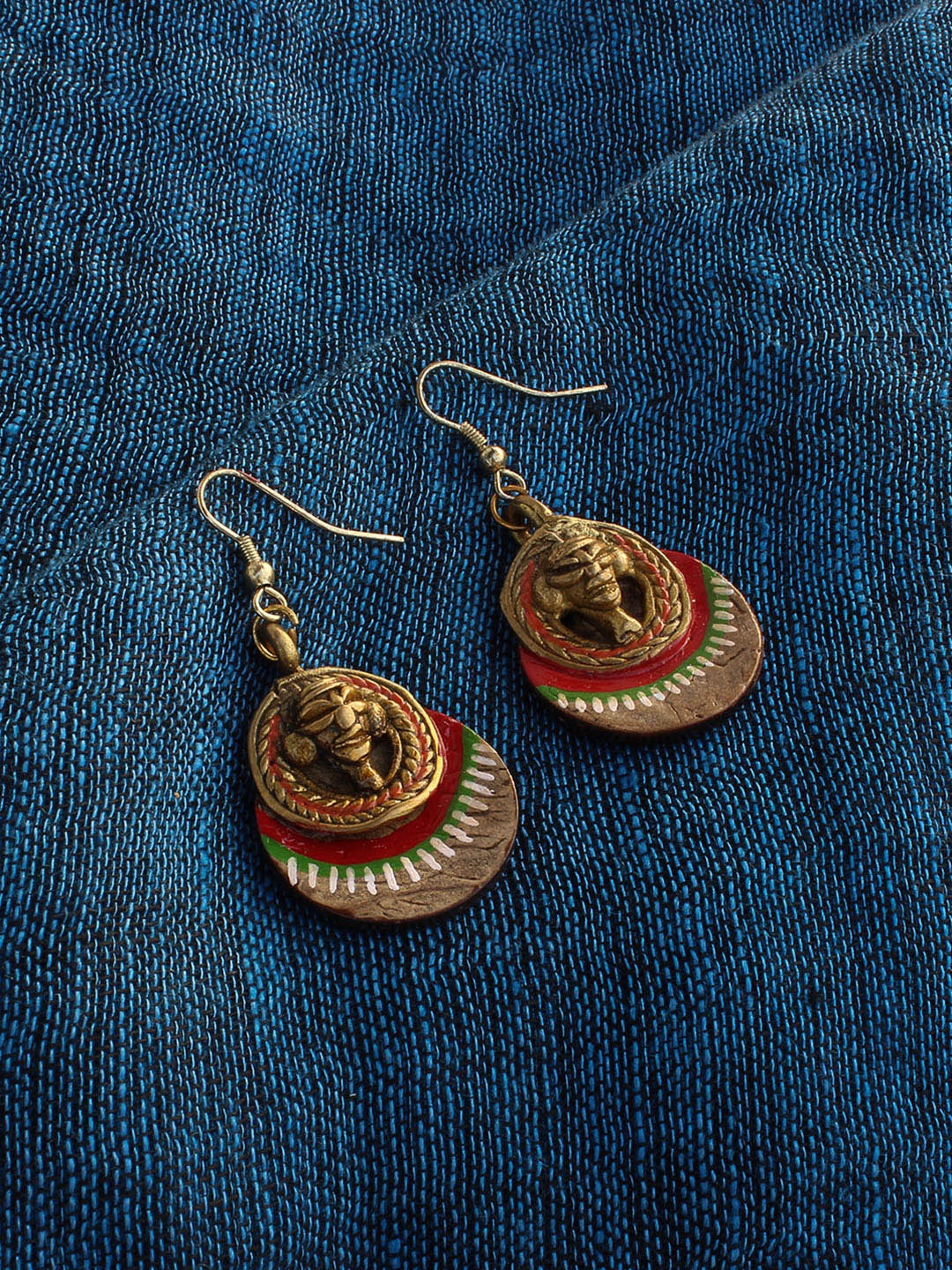 

ExclusiveLane Gold-Toned & Brown Dhokra Art Classic Drop Earrings