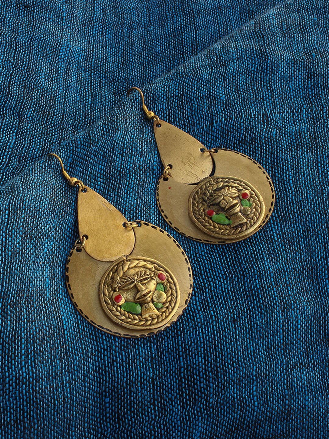 

ExclusiveLane Gold-Toned Circular Drop Handcrafted Dhokra Art Earrings