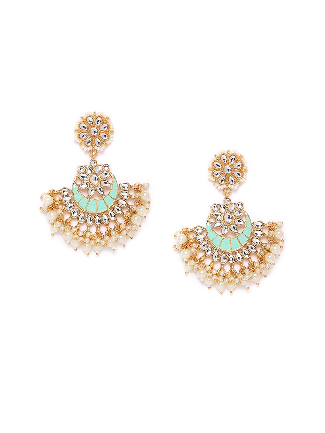 

Zaveri Pearls Sea Green Gold Plated Enamelled Classic Chandbalis