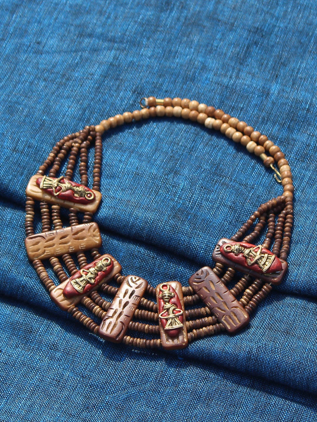 

ExclusiveLane Tribal Men Beaded Bohemian Handcrafted Dhokra Art Necklace, Brown