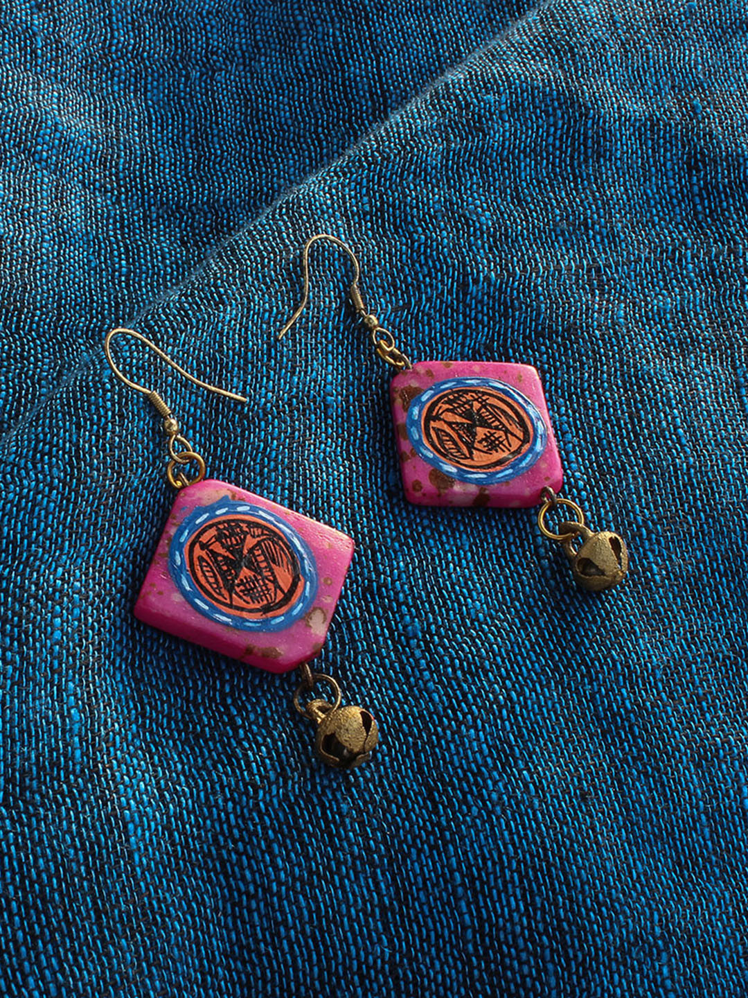 

ExclusiveLane Tribal Warli Squares Bohemian Resin Earrings, Gold