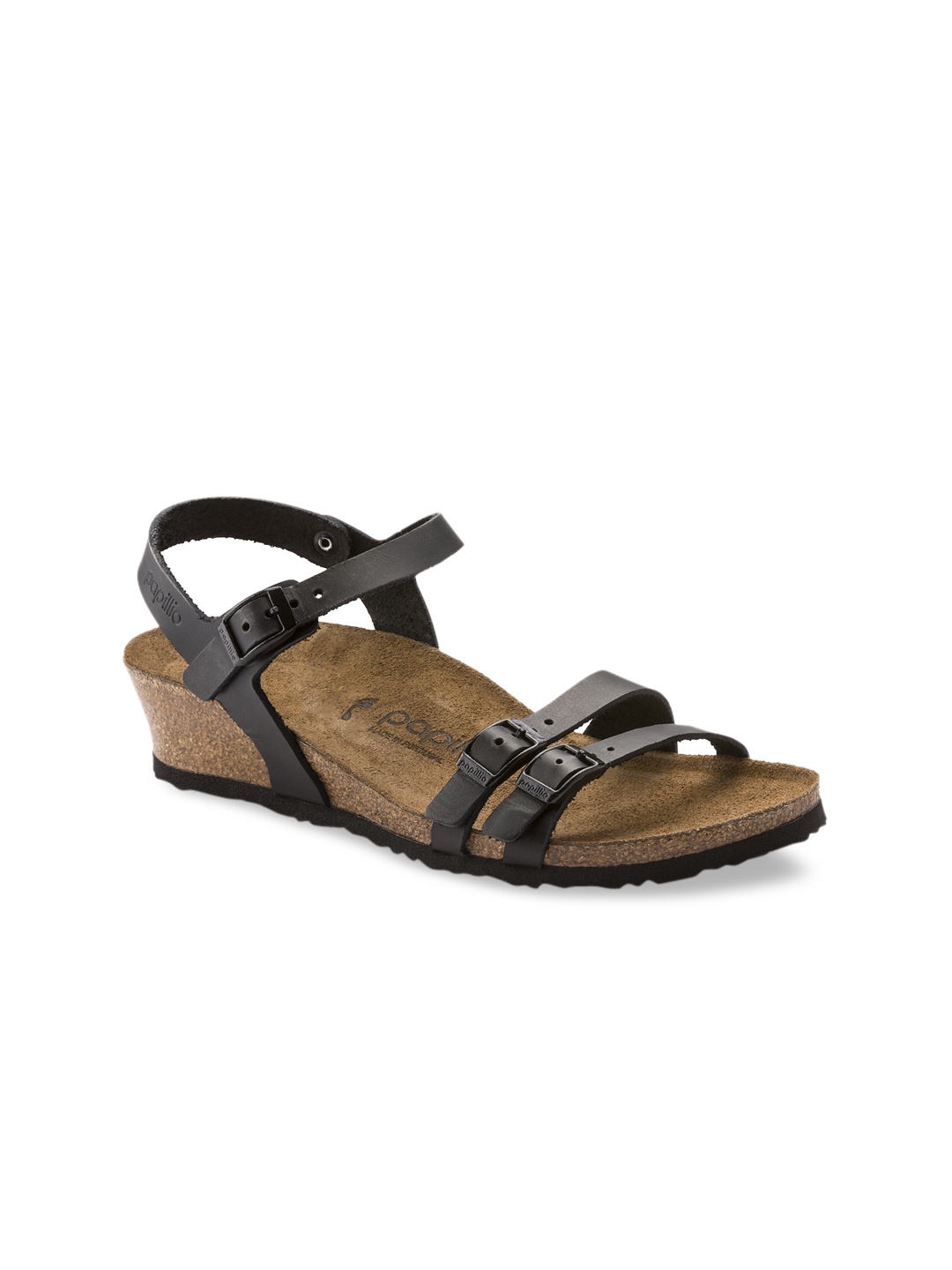 

Birkenstock Women Black & Beige Solid Leather Narrow Width Lana Heels