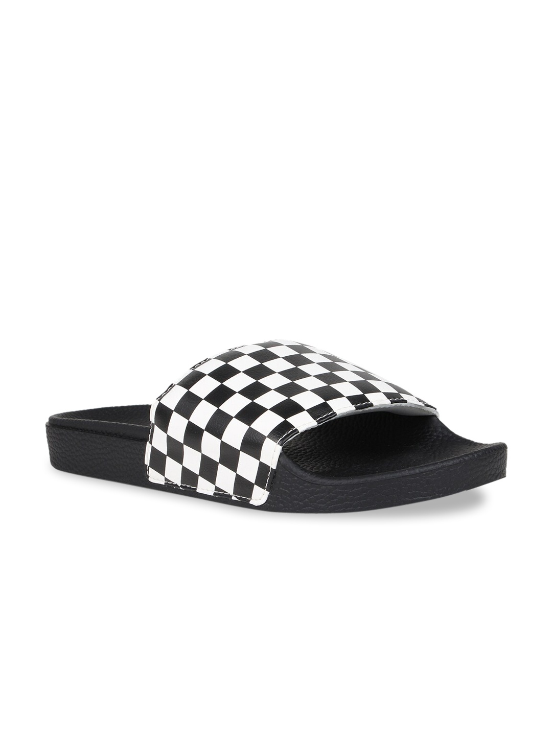 

Vans Men White & Black Checked Sliders