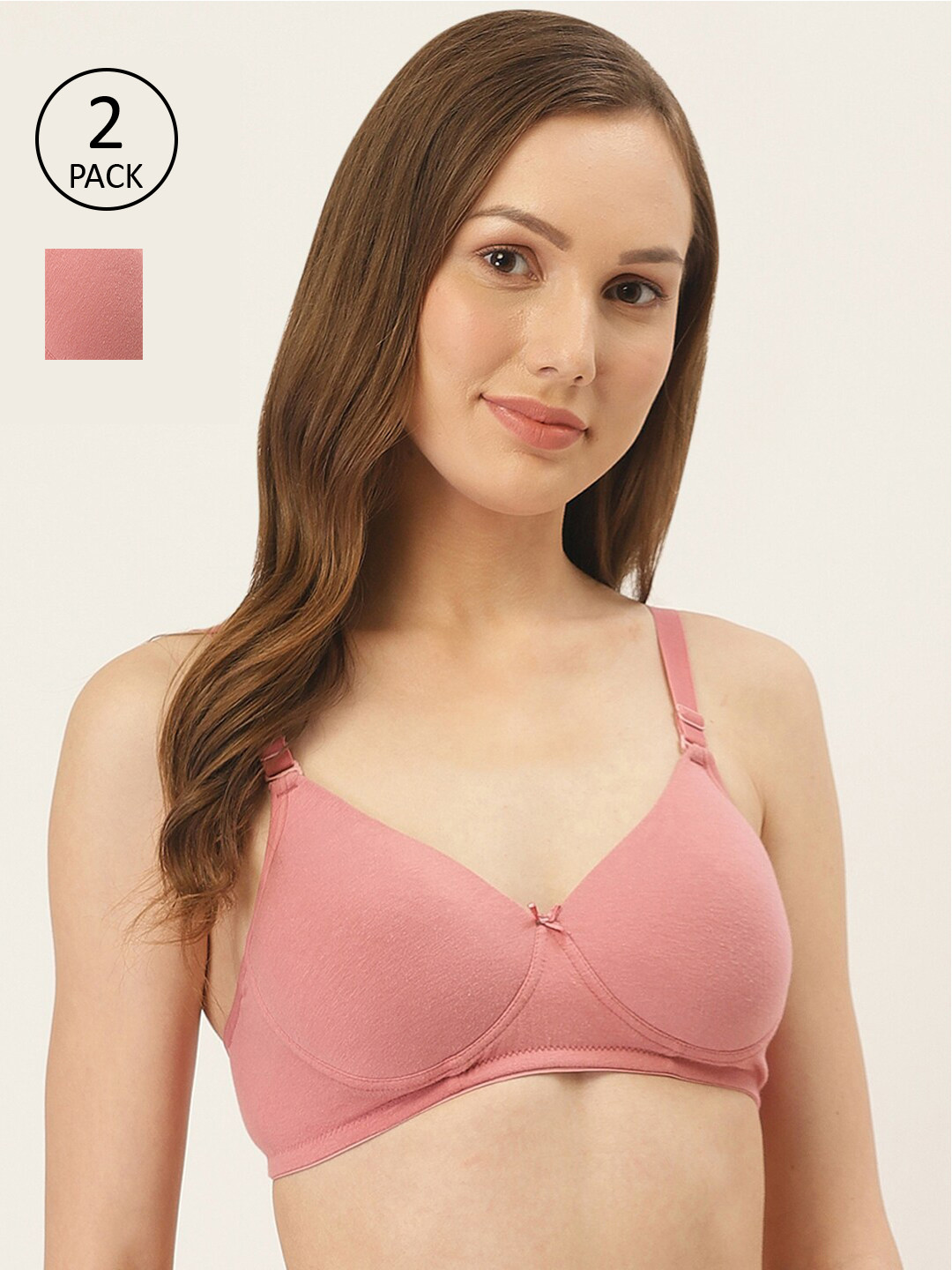 

Inner Sense Pack of 2 Pink Solid Non-Wired Lightly Padded Sustainable T-shirt Bras ISBC068