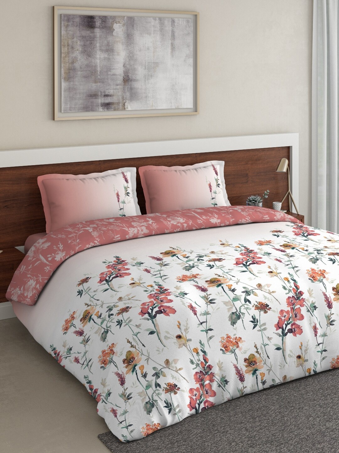 

DDecor Red & White Floral Printed Double Queen Bedding Set