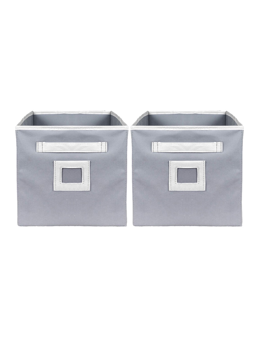 

Kuber Industries Set Of 2 Grey & White Solid Large Storage Cubes With Handle