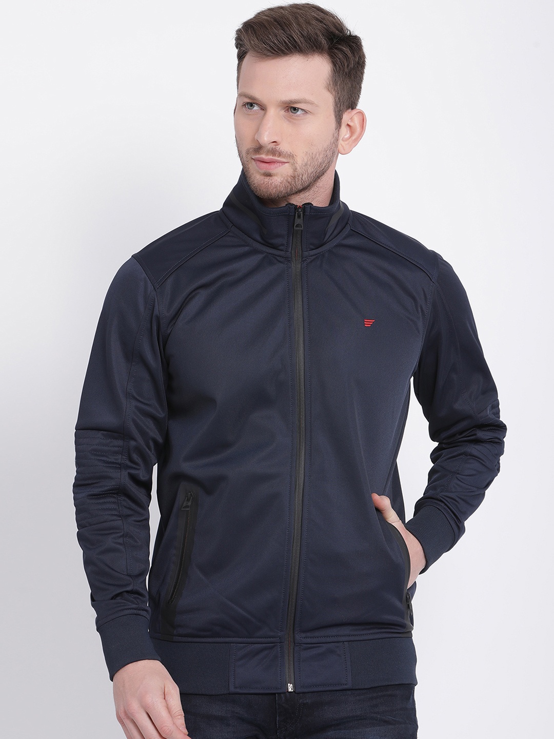 t-base Men Navy Blue Solid Sweatshirt