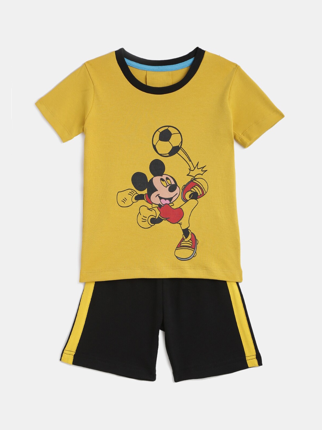

KIDSCRAFT Boys Yellow & Black Printed T-shirt with Shorts