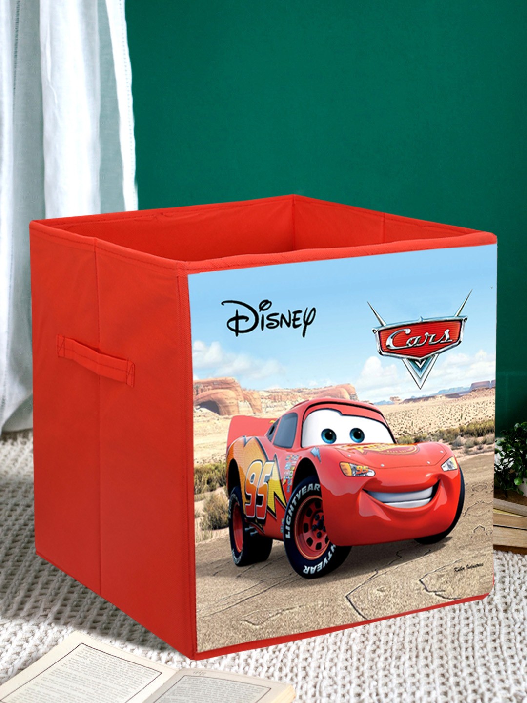 

Kuber Industries Red Disney Cars Printed Foldable Storage Box With Handle