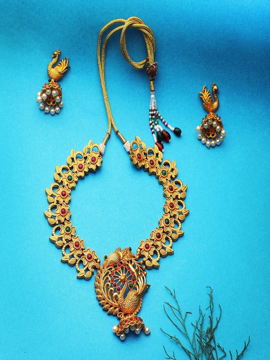 

Adwitiya Collection Women 24kT Gold-Plated & Pink Stone Antique Jewellery Set